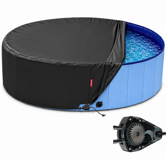 QH.HOME 63-64 inch Kiddie Pool Cover Round, Collapsible Dog Pool Cover with Super Windproof Ratchet Design, Odorless Waterproof Fabric Material and - Only Cover