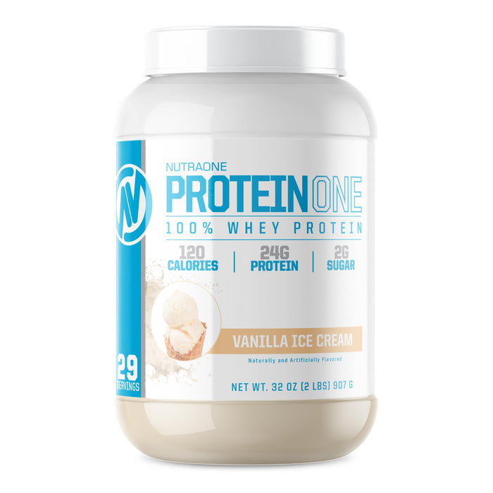 NutraOne ProteinOne Whey Protein Promote Recovery and Build Muscle with a Protein Shake Powder for Men & Women (Vanilla Ice Cream, 2 LB)