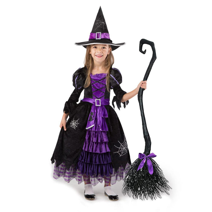 Spooktacular Creations Halloween Fairytale Witch Dress for Kids, Girls Cute Witch Costume Deluxe Set with Broom for Toddler Halloween Role Play Parties, Purple