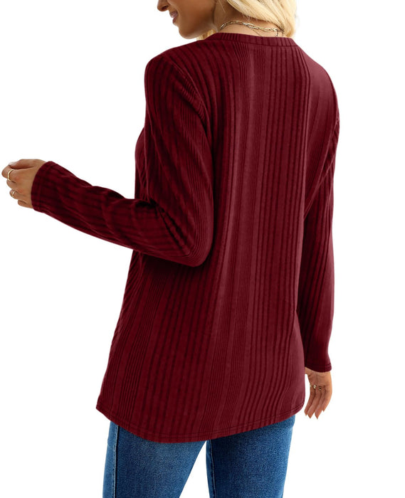 XIEERDUO Long Sleeve Tops Fall Shirts Tunic Sweater Ugly Christmas Sweater Burgundy L