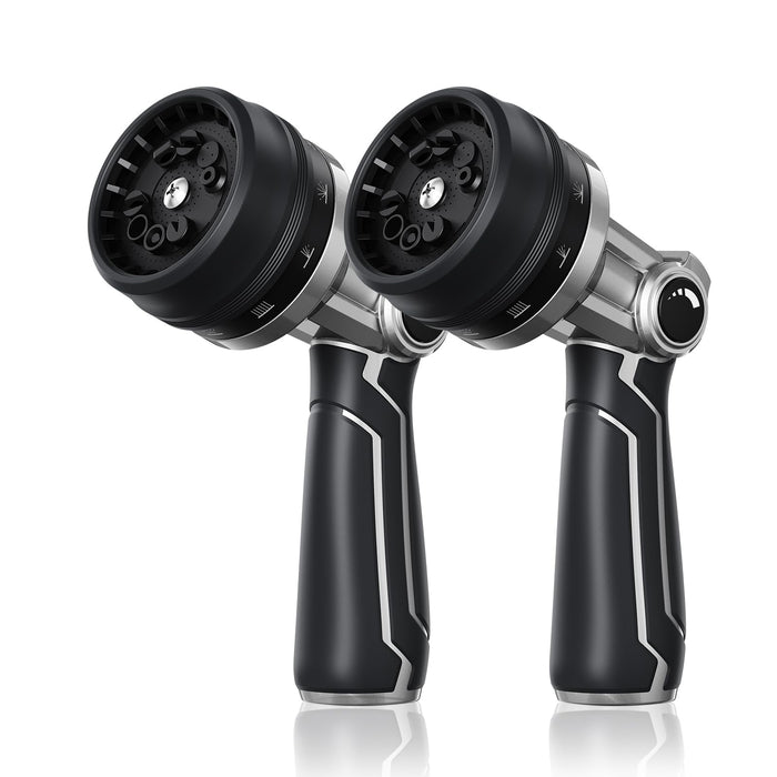 RAINPOINT Full-Metal Garden Hose Nozzle, Heavy Duty Water Hose Nozzle Sprayer With 10 Adjustable Patterns & High Flow,Thumb Control For Flow Adjustment, Ideal For Watering, Washing, Black-2 Pack