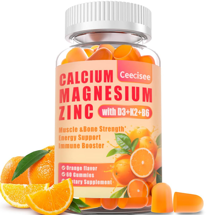 Calcium Magnesium Zinc Gummies with D3 &B6 &K2,1000mg Calcium Gummies with 300mg Magnesium Support Bone & Muscle for Adults and Teens,Sugar Free (60 Count)