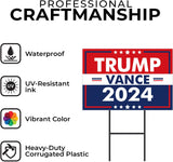 Trump Vance 2024 Yard Sign Rally Handheld with H-Stakes,Double Sided 18x12 Inch Trump Vance Signs,Patriotic Design President Trump Vance Lawn Sign Outdoor