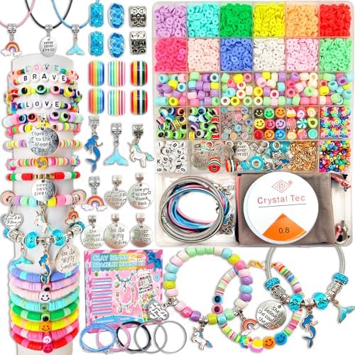leitait Girls Toys Bracelet Making Kit -3400pcs Charm Jewelry Making Kit Supplies, Easter Basket Stuffers, Unicorn/Mermaid Crafts Birthday Christmas Gifts for Girls Ages 5 6 7 8 9 10 11 12 Years Old
