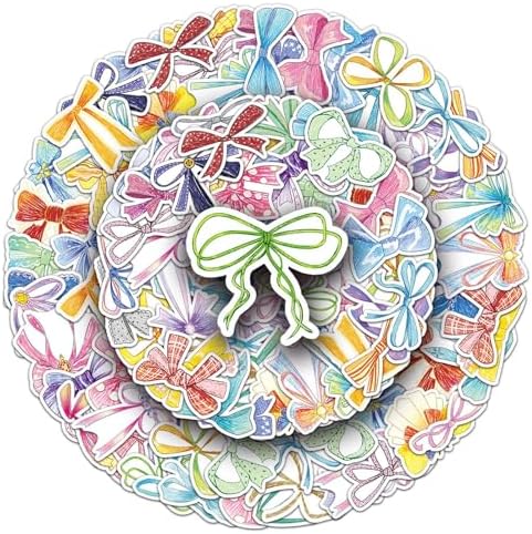 50Pcs Coquette Bows Stickers,Monogram Decal Vintage Aesthetic Stickers,Vinyl Waterproof Hipster Colorful Bows Stickers for Water Bottle Laptop Phone Journal,Gifts for Kid Girl Women (bows1)