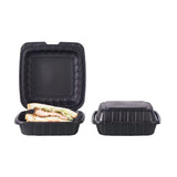 FULING [8x8-Inch, 50 Pieces Disposable To Go Box Containers, Plastic Clamshell Takeout Food Trays, Microwave Safe, Cut Resistantstable Hinged Lid, Hybrid Polypropylene, Black