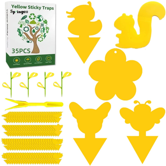 Springco Fruit Fly Traps Gnat Yellow Sticky Traps 40 Pack Sticky Traps for Indoor/Outdoor House Plants Flower Fungus Traps Insect Fungus Gnats,Flies,Pest Insect Catcher Killer (35（35+4+1） 40pack)