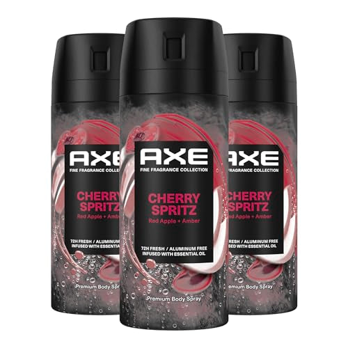 AXE Fine Fragrance Deodorant Body Spray for Men 3 Pack Cherry Spritz Aluminum Free 4.0 oz