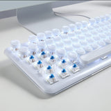 ZDawnn Gaming Keyboard with Retro Punk Typewriter Style. Blue Switch, Stylish White Backlight and White Mechanical Keyboard, Wired USB-A. for Game and Work.