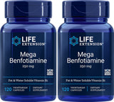 Life Extension Mega Benfotiamine Capsule, 250 Mg, 120 Vegetarian Capsules 2 Bottles
