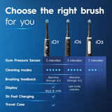 Oral-B iO Series 3 Limited Rechargeable Electric Powered Toothbrush, White with 2 Brush Heads and Travel Case - Visible Pressure Sensor to Protect Gums - 3 Modes - 2 Minute Timer