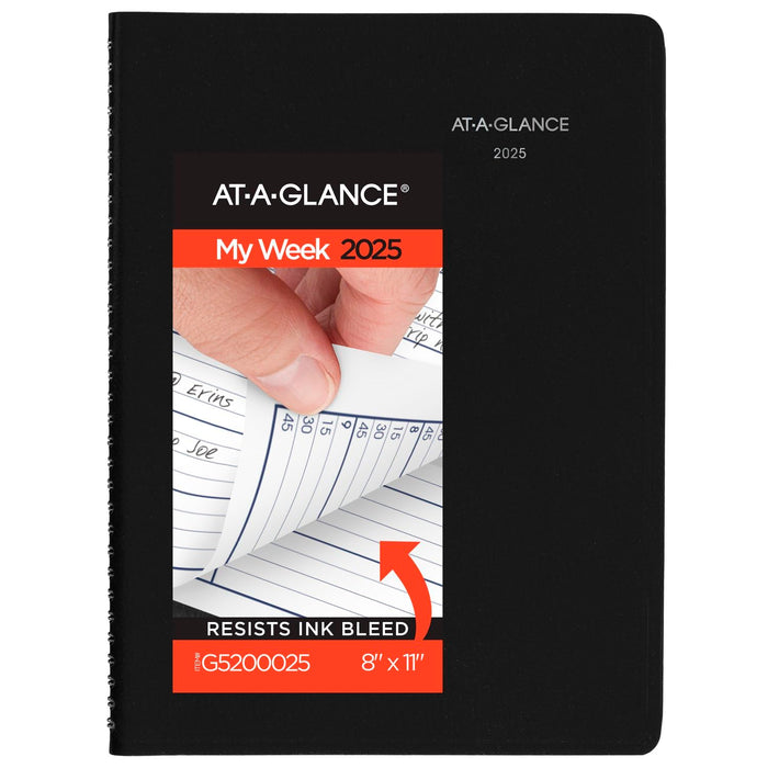 AT-A-GLANCE 2025 Appointment Book Planner, Weekly, 8" x 11", Large, Quarter-Hourly, DayMinder, Black (G5200025)