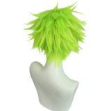 Anogol Hair Cap + Short Lime Green Wig for Men Neon Green Spiky Wig Mens Wig for Anime Cosplay Costume Halloween Christmas Event Party