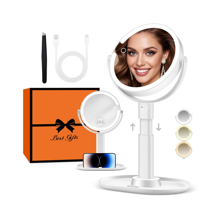 B Beauty Planet Makeup Mirror, Double-Sided Lighted Magnifying Mirror 30X