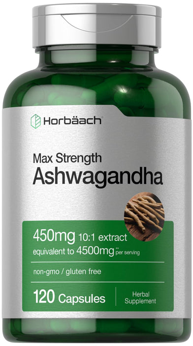 HORBAACH Ashwagandha Capsules | Max Strength | 120 Count | Gluten Free