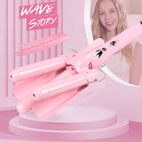 3 Barrel Curling Iron Wand Dual Voltage Hair Crimper - Triple Barrel Hair Waver Temperature Adjustable, Heats Up Quickly (1 Inch, Light Pink)