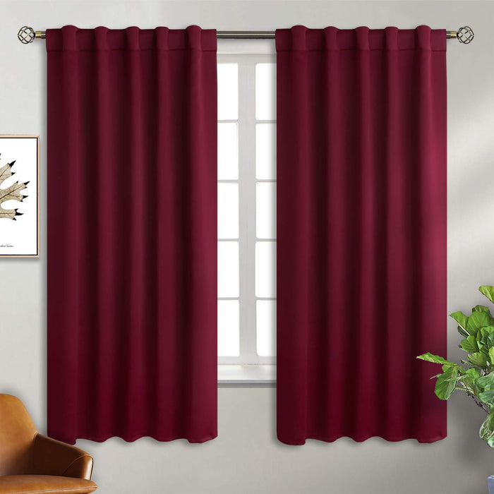 BGment Christmas Red Curtains 63 Inch Length - Rod Pocket and Back Tab Blackout Curtains Thermal Room Darkening Curtains for Living Room/Bedroom, 2 Panels (42 x 63 Inch, Burgundy Red)