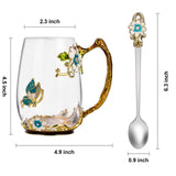 OEAGO Birthday Gifts for Women Mom Glass Coffee Enamels Mug Best Mothers Day Butterfly Gifts for Her from Daughter Son Lead-Free Valentines Day Christmas Tea Cup with Spoon Sets