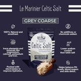 Le Marinier French Sea Salt Grey Coarse, 1.1lb - 18oz. Mineral rich. 100% Natural and Unrefined. Sea Salt Organic Mineral Coarse. Hand Harvested Mineral Salt, Sel Gris (1.1lb Grey Coarse)