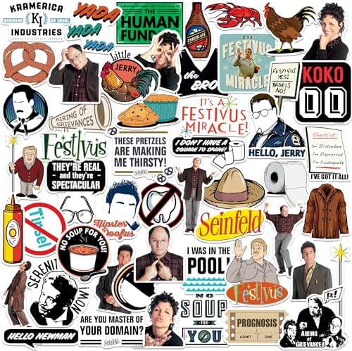Seinfeld 2nd Variety 50ct Vinyl Large Deluxe Stickers Variety Pack - Laptop, Water Bottle, Scrapbooking, Tablet, Skateboard, Indoor/Outdoor
