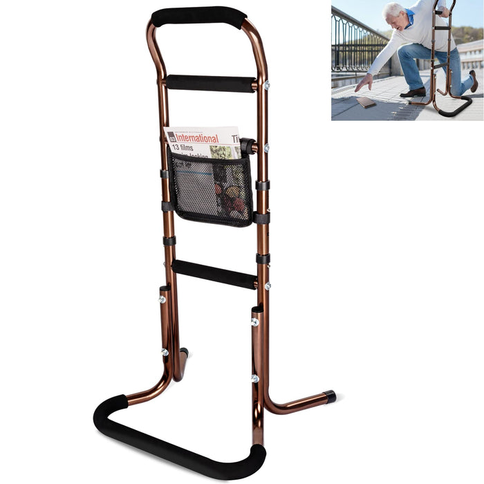 HEPO Chair Stand Assist for Elderly with Sturdy Base, Adjustable Height Bed Rails for Seniors Sit to Stand, Portable Mobility & Daily Living Aids with Storage Pocket, Supports Up to 300LBS