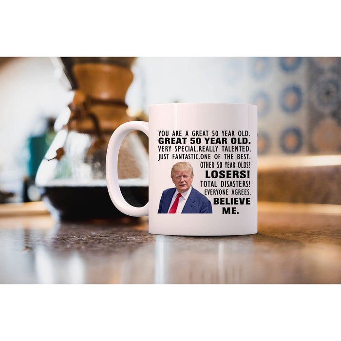 Donald Trump Mug, 50th Birthday Gifts for Men, Funny 50 Year Old Gift Coffee Mug, 1974 50th Birthday Mugs for Him, Dad, Uncle, Brother, Husband, Grandpa, Friend, Novelty Prank Gift 11 oz Tea Cup