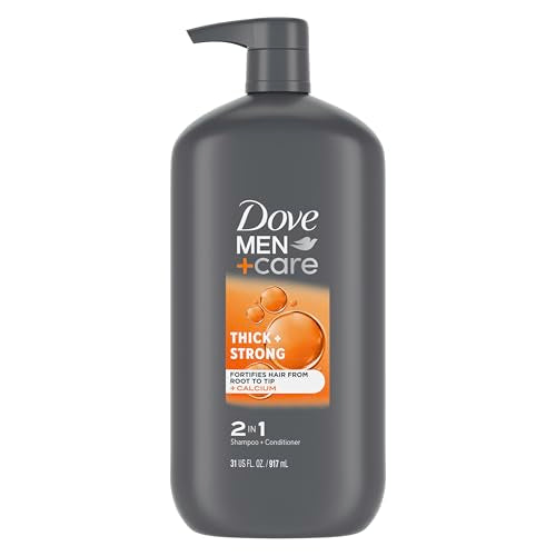 DOVE MEN + CARE 2-in-1 Shampoo + Conditioner Thick + Strong for Fortifying Hair from Root to Tip, with Calcium, 31 oz