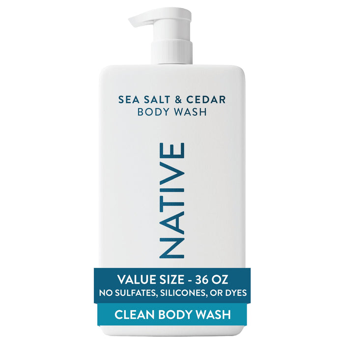 Native Clean Body Wash for Women & Men, Sea Salt & Cedar Scent, 36 fl oz