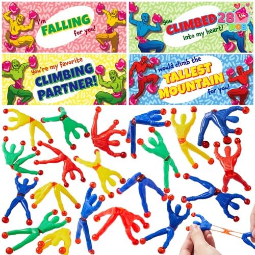 JOYIN 28 PCS Sticky Wall Climbing Men, Squishy Toy Stress Relief Toys for Kids, Valentines Party Favors, Classroom Exchange Prizes, Gift Greeting Cards