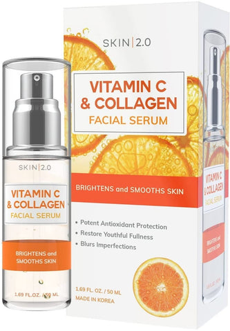 Vitamin C & Collagen + Retinol & Vitamin E Facial Serum - Day & Night Duo Set - for Dark Spots & Skin Brightening - Anti Aging & Acne Facial Serum - Cruelty Free - For All Skin Types - by Skin 2.0