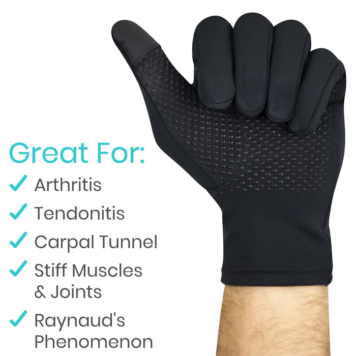 Vive Copper Arthritis Gloves - Full Hand Compression Touchscreen Finger - For Carpal Tunnel, Rheumatoid, Joint Pain, Inflammation - Flexible Wrist and Thumb Pressure Relief for Typing - For Men, Women