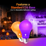 4 Pack A19 LED Light Bulb LED Light Bulb 120V E26 Base 9 Watt (60-watt Replacement) Bulb, Party Decoration, Porch, Home Lighting, Christmas Light Bulbs (Orange Purple, 6 Pack)