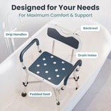 PELEGON Shower Chair (450lb) with Padded Armrests and Back, Shower Chair for Elderly and Disabled, Adjustable Height Shower Seat, Heavy Duty Shower Chair for Inside Shower, Handicap Shower Chair- Blue