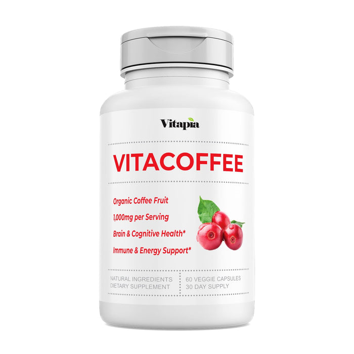 Vitacoffee Caffeine Pills - Coffee Fruit, Vitamin C, Vitamin D, Zinc Gluconate - Energy, Memory, Focus, Antioxidant, Skin Support - 60 Veggie Capsules - Non-GMO, Gluten-Free, Vegan Supplement