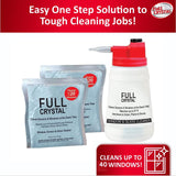 Full Crystal Kit - Bottle, Lid with Hose Attachment, and Two 4 oz. Crystal Powder Exterior Window Cleaner Packets for Glass and Screens (Cleans Up to 40 Windows)