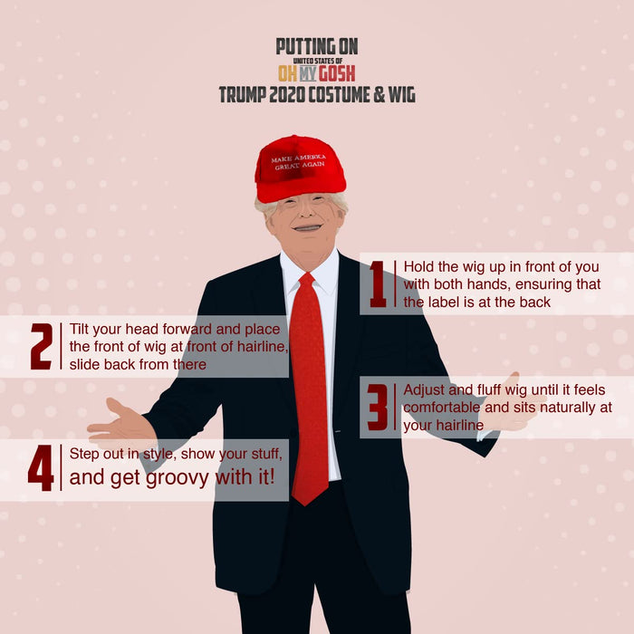 United States of Oh My Gosh Trump 2020 Costume Set | Includes Donald Trump Blonde Synthetic Wig Cap, Red Tie & MAGA Hat | Mr. Billionaire Accessories | Perfect for Cosplay, Parties & Halloween America