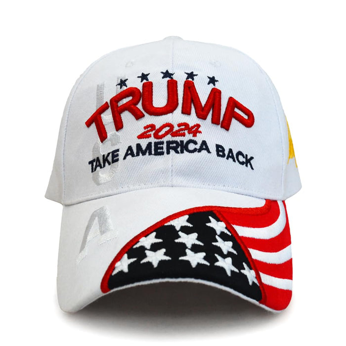 Trump 2024 Hat,Take America Back Donald Trump Hat MAGA USA American Flag Embroidery Adjustable Baseball Cap for Men Women White