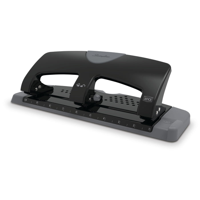 Swingline 3 Hole Punch, 20 Sheet Capacity Three Hole Puncher 3 Ring, Paper Punch, SmartTouch Low Effort, Black & Silver (74133)