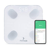 FitTrack Dara Smart BMI Digital Scale - Measure Weight and Body Fat - Most Accurate Bluetooth Glass Bathroom Scale (White)