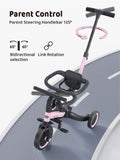 newyoo Tricycle for Toddlers 1-3, Christmas and Birthday Gift for Boy and Girl, Toddler Bike, 5 in 1 Kid's Trike with Parent Push Handle, Baby Balance Bike, Pink, TR008