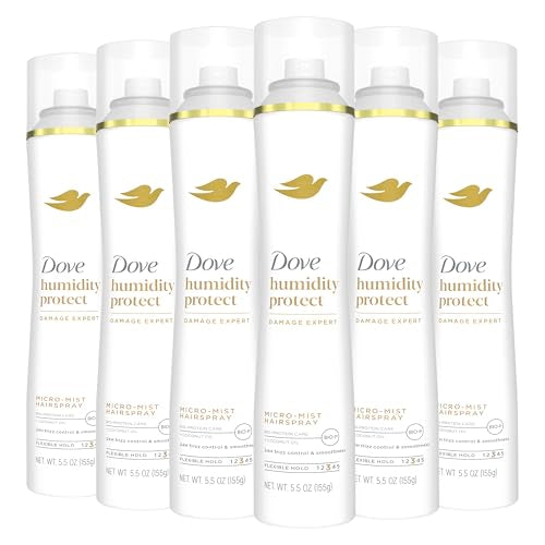 Dove Flexible Hold Hairspray Humidity Protect Micro-Mist Pack of 6 for Long-lasting Hold, All-day Flexible Hold for 24H Frizz Control 5.5 oz