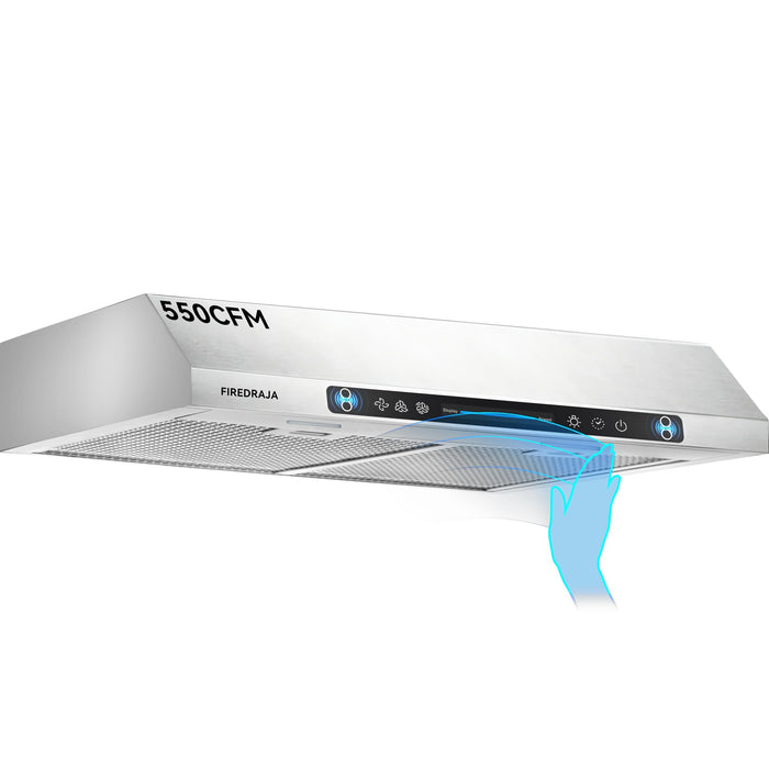 30 Inch Under Cabinet Range Hood |550 CFM Kitchen Vent Hood with Touch & Gesture Control | 3-Speed Quiet Operation | Stainless Steel with LED Lights, Ducted/Ductless convertible