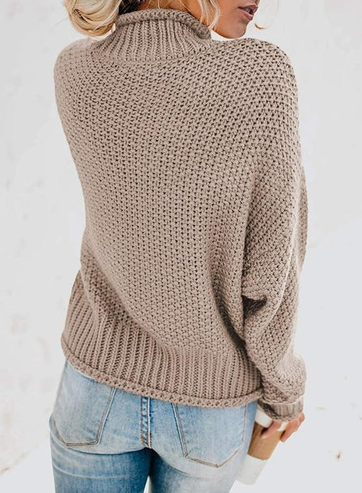 Dokotoo Oversized Sweaters for Women Trendy Batwing Long Sleeve Turtleneck Sweaters Solid Casual Fall Outifits Loose Khaki Sweater Chunky Cable Knit Sweater Christmas Sweaters Jumper Blouses Large