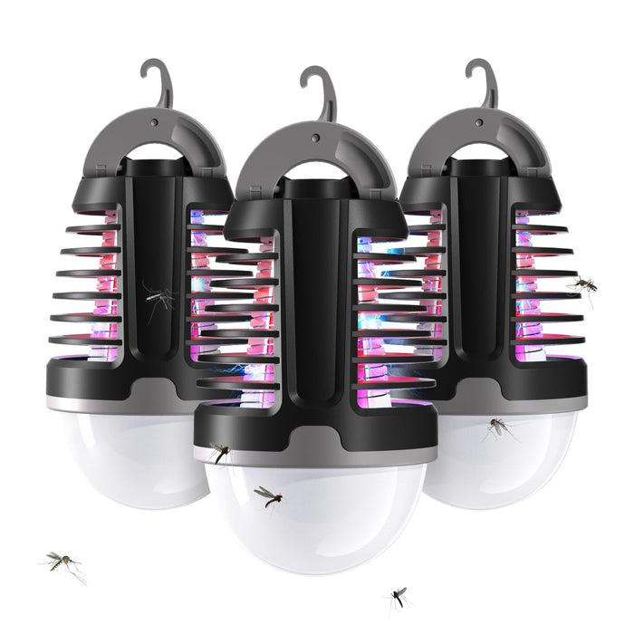 vertmuro Portable Bug Zapper Outdoor Indoor, Electric Mosquito Fly Killer Lamp with Three Lighting Mode, USB Rechargeable Light Bulb Zapper for Camping, Home, Patio (3 Pack)