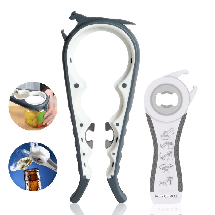 Latest Jar Opener Bottle Opener for Weak Hands, 6 in 1 Multi Function Can Opener Bottle Opener Kit with Silicone Handle Easy to Use for Children, Elderly and Arthritis Sufferers(JAR-White3.0)