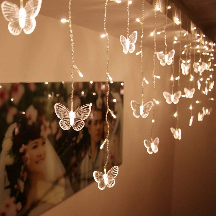 BJYHIYH Led Curtain Lights USB Powered 8 Modes Window Curtain String Lights Butterfly Twinkle Lights for Christmas Dorm Room Decoration(Warm White)