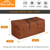 NettyPro Outdoor Patio Cushion Storage Bags Water-Resistant Extra Large 9 Ft Christmas Tree Cushion Bags for Storage, 65 x 20 x 28 Inch, Brown