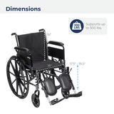 Drive Medical K318DFA-ELR Cruiser III Lightweight Folding Wheelchair with Flip Back Detachable Full Arms and Elevating Leg Rest (Black, 18 Inch, 39lbs)