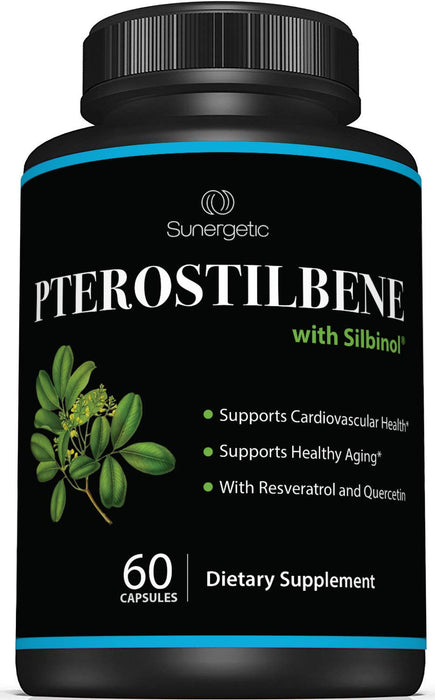 Premium Pterostilbene Supplement – Pterostilbene with Resveratrol & Quercetin – Supports Healthy Aging – Natural Source Pterostilbene 100mg per Serving – 60 Capsules