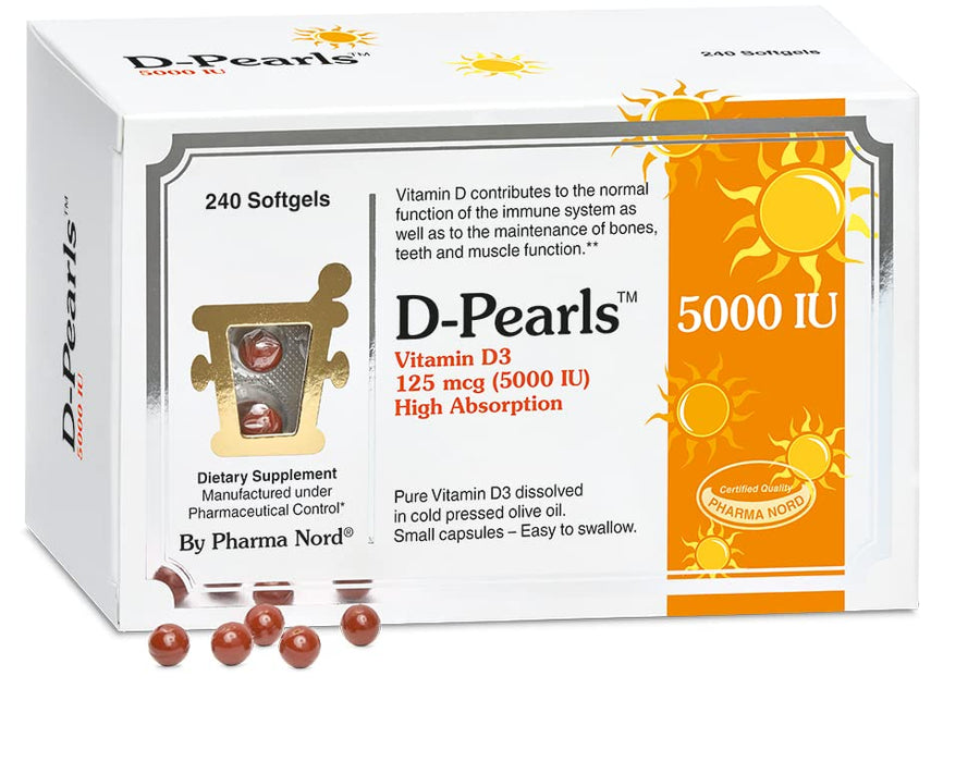 D-Pearls Vitamin D3 5000 IU (125 mcg) – Easy-to-Swallow Softgels with Cold-Pressed Olive Oil – Vegan, Non-GMO, and Gluten-Free Supplement